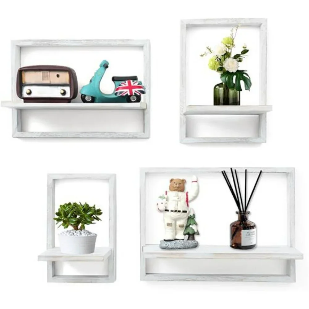 Floating Wall Shelves Set Square Wood Hanging Shelf Rustic Farmhouse Decor